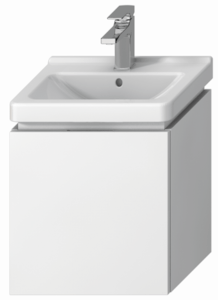 Závesná kúpeľňová skrinka pod umyvadlo v bielej farbe o rozmere 45x33,4x48 cm.