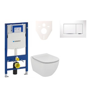 Cenovo zvýhodnený závesný WC set Geberit do ľahkých stien / predstenová montáž + WC Ideal Standard Tesi 111.300.00.5NE5