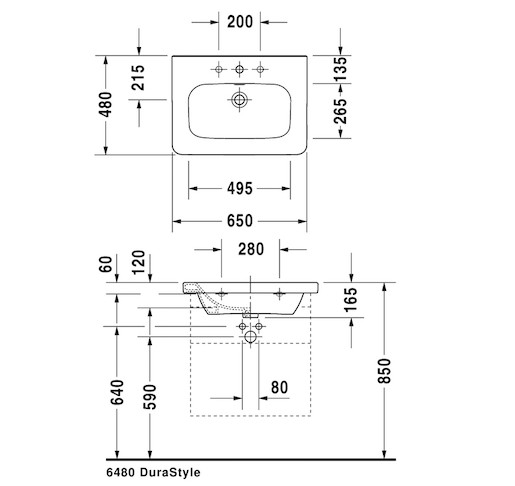 Nábytkové umývadlo Duravit Durastyle 65x48 cm otvor pre batériu uprostred 2320650000