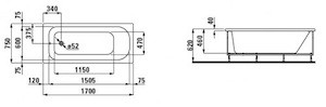 Obdĺžniková vaňa Laufen Solution 170x75 cm akrylát ľavá aj pravá H2235010000001