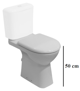 WC misa kombi s hlbokým splachovaním a zadným odpadom. Zvýšená výška 50 cm. WC nádrž a WC sedadlo nie je súčasťou výrobku.