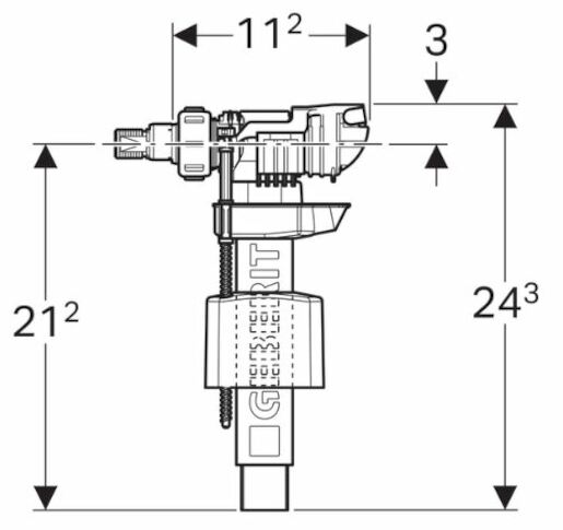 Splachovací ventil na splachovanie nádrží na omietku, mosadzné spojky Geberit Typ 380 243.886.00.1