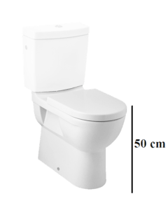 WC misa kombi s hlbokým splachovaním a odpadom Vario. Zvýšená výška 50 cm, dĺžka misy 70 cm.WC nádrž a WC sedadlo nie je súčasťou výrobku. 