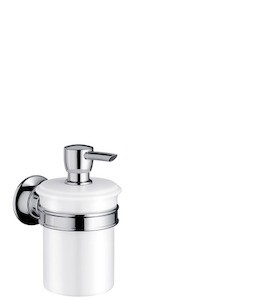 Elegantný nástenný dávkovač mydla Hansgrohe zo série AXOR Montreux. Vďaka svojmu nadčasovému dizajnu je vhodnou voľbou do každej kúpeľne.