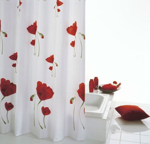 Sprchový záves Sapho Mohn 180x200 cm, polyester, červenobiela 47800