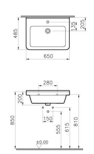 Umývadlo VitrA S50 65x48,5 cm otvor pre batériu uprostred 5311-003-0001