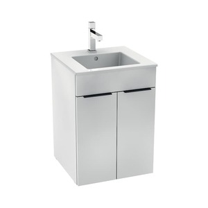 Závesná kúpeľňová skrinka s keramickým umývadlom v bielej farbe o rozmere 45x43x62,2 cm. S pomalým zatváraním.