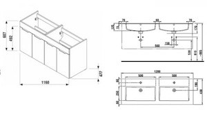 Kúpeľňová skrinka s umývadlom Jika Cube 120x43x62,2 cm v dekore tmavý dub H4536611763021