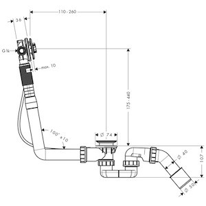 Hansgrohe Exafill Základné teleso pre vrchnú sadu vaňového výtoku S s odtokovou a prepadovou súpravou pre normálne vane - 58115180