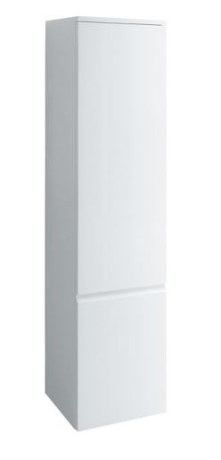 Závesná kúpeľňová skrinka vysoká v bielej farbe o rozmere 35x33,5x165 cm. S pomalým zatváraním. Dvierka majú pravé otváranie.