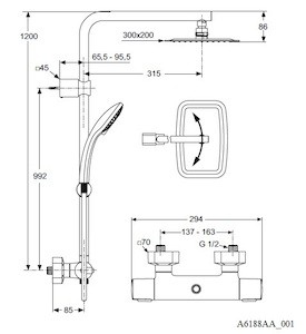 Sprchový systém Ideal Standard Idealrain s termostatickou batériou chróm A6188AA