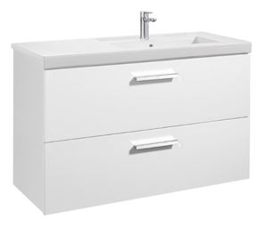 Závesná kúpeľňová skrinka pod umyvadlo v bielej farbe o rozmere 79x46x66,7 cm.