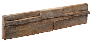 Kamenný obklad z betónu svojim vzhľadom a štruktúrou verne imituje prírodný kameň v hnedej farbe o rozmere 11,7x55 cm.