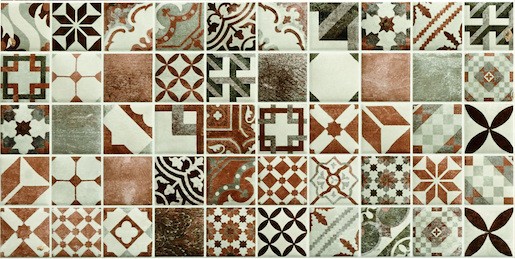 Dekor Stylnul Abadia crema patchwork 25x50 cm lesk DABADIAPATCR