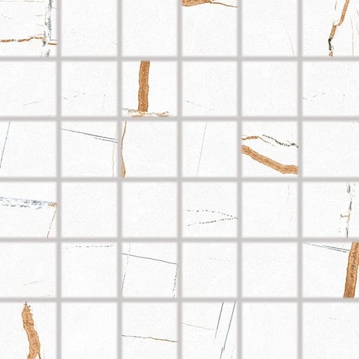 Rektifikované. Mrazuvzdorné. Mozaika v bielej farbe v imitácii mramoru o rozmeru 4,8x4,8 cm a hrúbke 10 mm s matným povrchom. Vhodné do interiéru aj exteriéru. S veľkými a náhodnými odchýlkami v odtieni farieb, štruktúry povrchu a kresby.