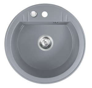 Granitový guľatý drez šedý s montážou na pracovnú dosku o rozmeru 51x51 cm a hĺbkou 17,9 cm.