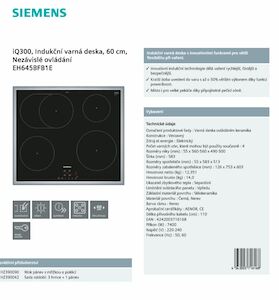 Indukčná varná doska Siemens čierna EH645BFB1E