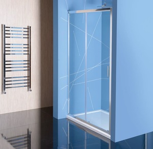 Sprchové dveře bez vaničky a farbou profilov v lesklom chróme, výplň je z číreho skla. S povrchovou úpravou ANTIDROP dôjde k vyhladeniu pórovitého povrchu skla. Posuvný systém otvárania. Ľavá i pravá orientácia.