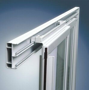 Atypické sprchové dvere SRV2 šírky 89 a výšky 185, biely profil číre sklo