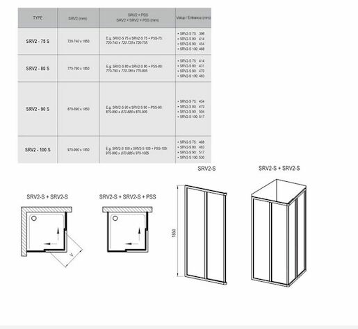 Atypické sprchové dvere SRV2 šírky 89 a výšky 185, biely profil číre sklo