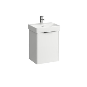 Závesná kúpeľňová skrinka pod umyvadlo v bielej farbe s lesklým povrchom o rozmere 41,5x53x32,5 cm.