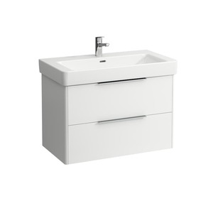 Závesná kúpeľňová skrinka pod umyvadlo v bielej farbe s lesklým povrchom o rozmere 81x53x44 cm.