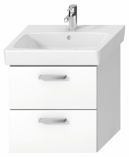 Závesná kúpeľňová skrinka pod umyvadlo v bielej farbe o rozmere 54x41,6x55 cm.