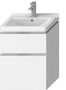 Závesná kúpeľňová skrinka pod umyvadlo v bielej farbe o rozmere 54x39,8x68,3 cm.