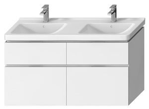 Závesná kúpeľňová skrinka pod umyvadlo v bielej farbe o rozmere 128x46,7x68,3 cm.