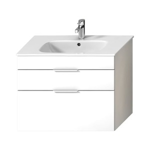 Závesná kúpeľňová skrinka s keramickým umývadlom v bielej farbe o rozmere 80x60,7x43 cm.