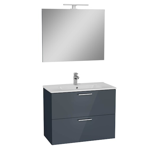 Kúpeľňová zostava s umývadlom, zrkadlom a osvetlením Vitra Mia 79x61x39,5 cm antracitový lesk MIASET80A