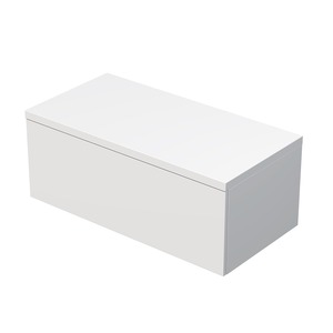Závesná kúpeľňová skrinka pod umyvadlo v bielej farbe s matným povrchom o rozmere 100x39,6x50 cm. S lakovaným povrchom s úpravou proti zanechania odtlačkov prstov. S plnovýsuvom a doťahom.