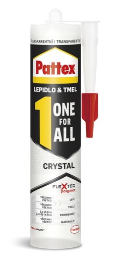 Krištáľovo číre montážne lepidlo Pattex ONE FOR ALL CRYSTAL na Flextec® polymérovej báze. 