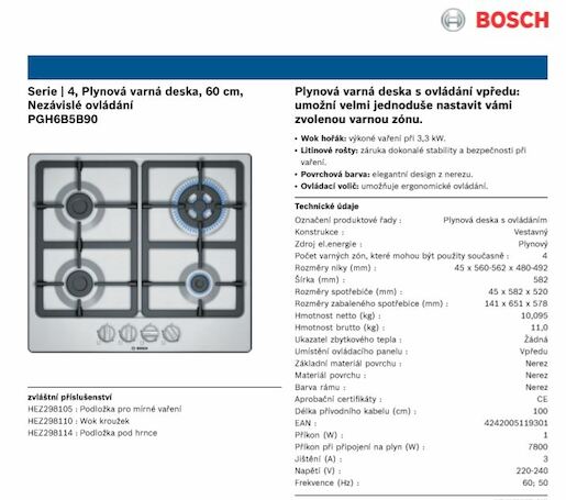 Plynová varná doska Bosch čierna PGH6B5B90