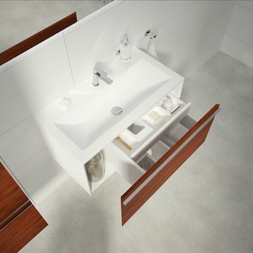 Kúpeľňová skrinka pod umývadlo Ravak Clear 80x38 cm biela/čerešňa X000000758