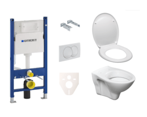 Závesný set WC - sada obsahuje závesné WC S-line, sedátko EASY2233, modul Geberit Duofix, tlačidlo Delta 20 biele a zvukoizolační vložku
