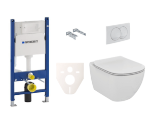 Závesný set WC - sada obsahuje závesné WC a sedátko TESI Ideal Standard, modul Geberit Duofix, tlačidlo Delta 20 biele a zvukoizolační vložku