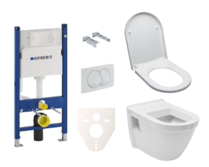 Závesný set WC - sada obsahuje závesné WC VitrA Integra vrátane sedátka, modul Geberit Duofix, tlačidlo Delta 20 bielej a zvukoizolačnú vložku