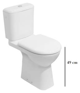 Kombi WC s ľavým aj pravým napúšťaním, splachovanie dual flush, výška misy 49 cm so spodným odpadom, súčasťou je inštalačný balík, súčasťou nie je sedadlo. To si môžete vybrať z našej ponuky.