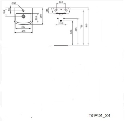 Umývadielko Ideal Standard Tempo 40x36 cm otvor pre batériu uprostred T059301