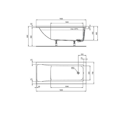 Obdĺžniková vaňa Ideal Standard Connect Air 150x70 cm akrylát ľavá aj pravá T361301