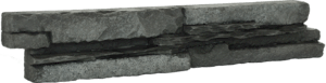 Kamenný obklad z betónu svojim vzhľadom a štruktúrou verne imituje prírodný kameň v čiernej farbe o rozmere 6,7x37,5 cm.