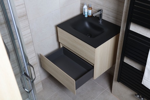 Kúpeľňová skrinka s umývadlom černá mat Naturel Verona 66x51,2x52,5 cm v dekore svetlé drevo VERONA66CMSD