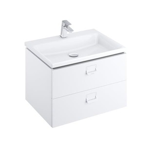 Závesná kúpeľňová skrinka pod desku v bielej farbe s lesklým povrchom o rozmere 80x50x46 cm. s povrchom z MDF dosky Dvierka majú ľavé i prvé otváranie.