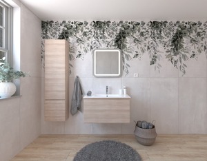 Kúpeľňová zostava s umývadlom vrátane umývadlovej batérie, vtoku a sifónu Naturel Ancona akácie KSETANCONA15