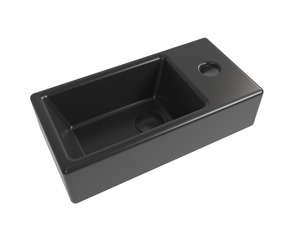 Čierne závesné umývadlo so šírkou 40,5 cm, hĺbkou 20,5 cm a výškou 10,5 cm. Vtok nie je súčasťou dodania.