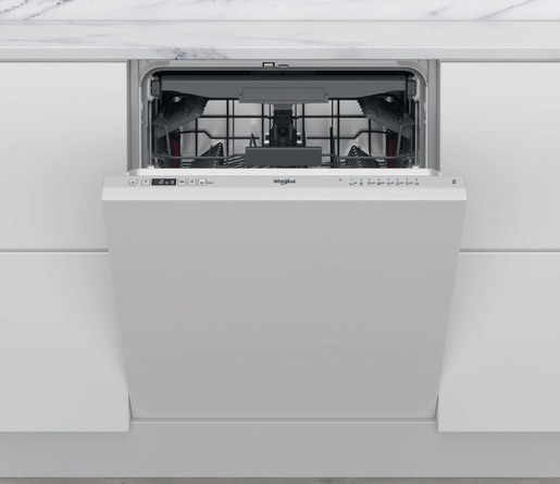 Umývačka riadu vstavaná Whirlpool o šírke 60 cm, výške 82  cm a hĺbke 55,5  cm. potrebič má energetickou třídu E a napájacie napätie (V): 220-240.